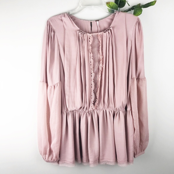 Free People Tops - Free People | Mauve Poet Sleeves Peplum Top